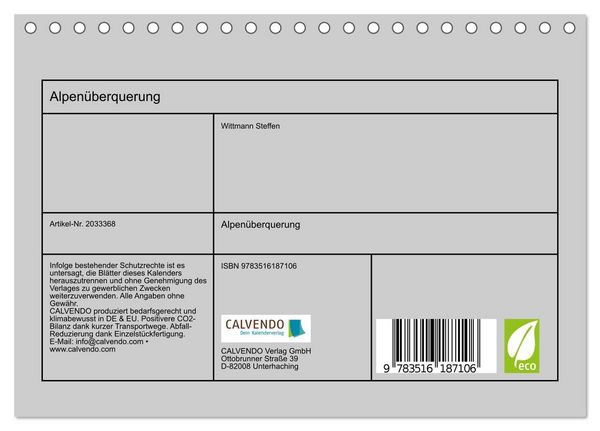 Produktbild: Alpen&uuml;berquerung (Tischkalender 2026 DIN A5 quer), CALVENDO Monatskalender