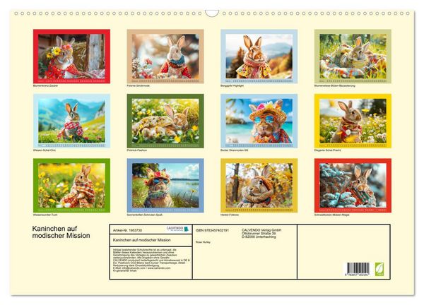 Produktbild: Kaninchen auf modischer Mission (Wandkalender 2026 DIN A2 quer), CALVENDO Monatskalender