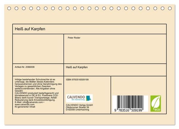 Produktbild: Hei&szlig; auf Karpfen (Tischkalender 2026 DIN A5 quer), CALVENDO Monatskalender