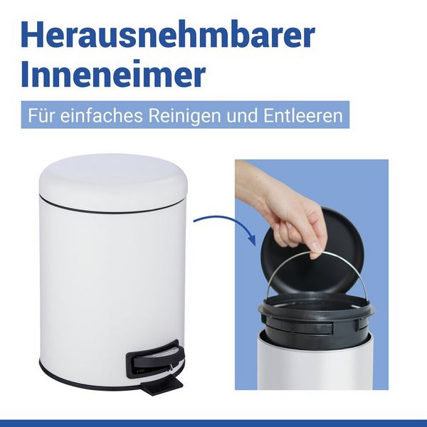 Produktbild: Kosmetik Treteimer Mod. Leman Wei&szlig; Matt 5L, mit herausnehmbarem Einsatz