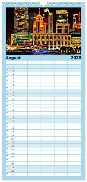 Produktbild: Familienplaner 2026 - St&auml;dte der Welt - Skylines in der Nacht mit 5 Spalten (Wandkalender, 21 x 45 cm) CALVENDO