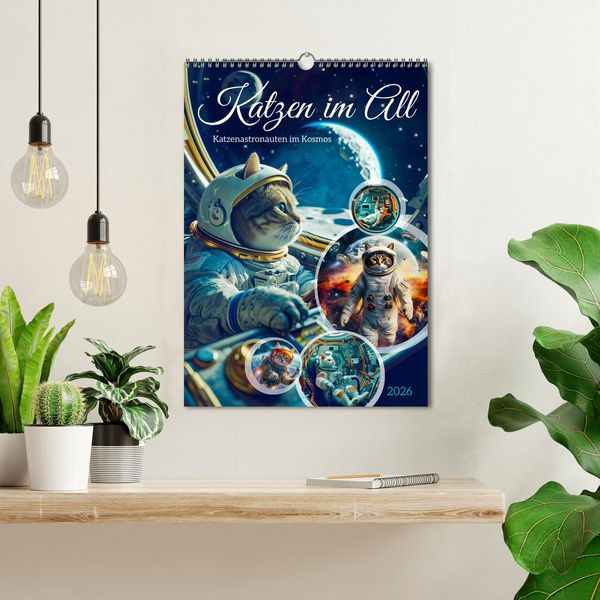 Produktbild: Katzen im All - Katzenastronauten im Kosmos (Wandkalender 2026 DIN A3 hoch), CALVENDO Monatskalender