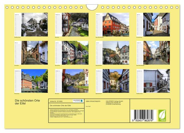 Produktbild: Die sch&ouml;nsten Orte der Eifel (Wandkalender 2026 DIN A4 quer), CALVENDO Monatskalender