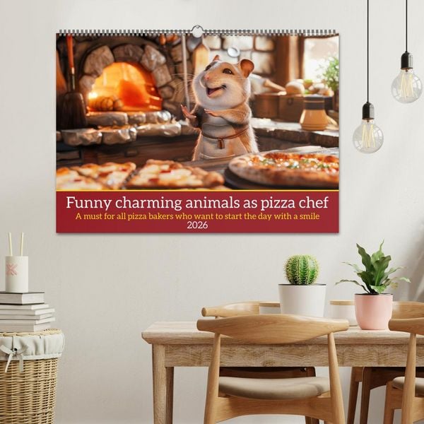 Produktbild: Funny charming animals as pizza chef (Wall Calendar 2026 DIN A2 landscape), CALVENDO 12 Month Wall Calendar