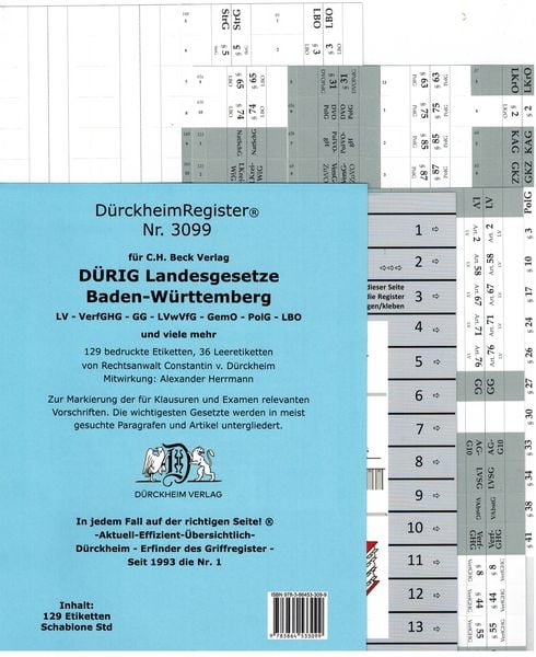 Produktbild: D&uuml;rckheimRegister&reg; f&uuml;r D&Uuml;RIG: BADEN-W&Uuml;RTTEMBERG, C.H. Beck Verlag OHNE Stichworte