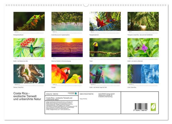 Produktbild: Costa Rica - exotische Tierwelt und unber&uuml;hrte Natur (hochwertiger Premium Wandkalender 2026 DIN A2 quer), Kunstdruck in Hochglanz