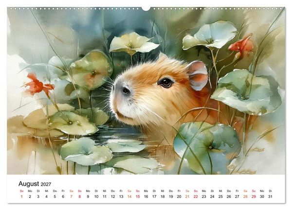 Produktbild: Capybara - die Kunst des gelassenen Daseins (hochwertiger Premium Wandkalender 2027 DIN A2 quer), Kunstdruck in Hochglanz