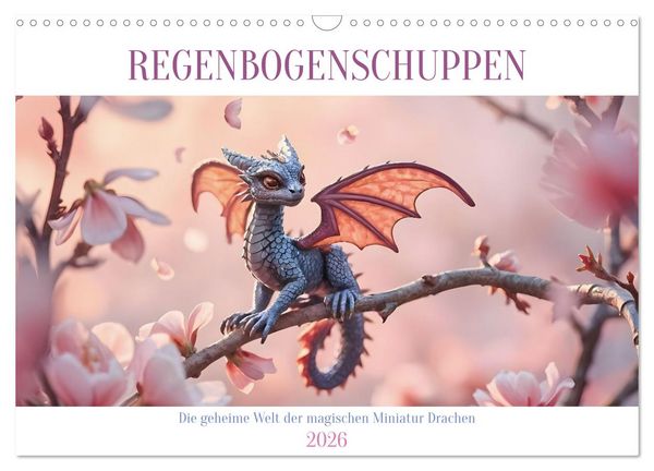 Produktbild: Regenbogenschuppen - Die geheime Welt der magischen Miniatur Drachen (Wandkalender 2026 DIN A3 quer), CALVENDO Monatskalender