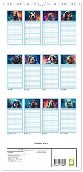 Produktbild: Familienplaner 2026 - Hunde im Weltall mit 5 Spalten (Wandkalender, 21 x 45 cm) CALVENDO