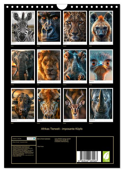 Produktbild: Afrikas Tierwelt - imposante K&ouml;pfe (Wandkalender 2026 DIN A4 hoch), CALVENDO Monatskalender
