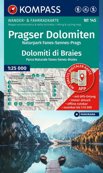 KOMPASS Wanderkarte 145 Pragser Dolomiten, Naturpark Fanes-Sennes-Prags / Dolomiti di Braies, Parco Naturale Fanes-Senes-Braies 1:25.000, Sonstige von