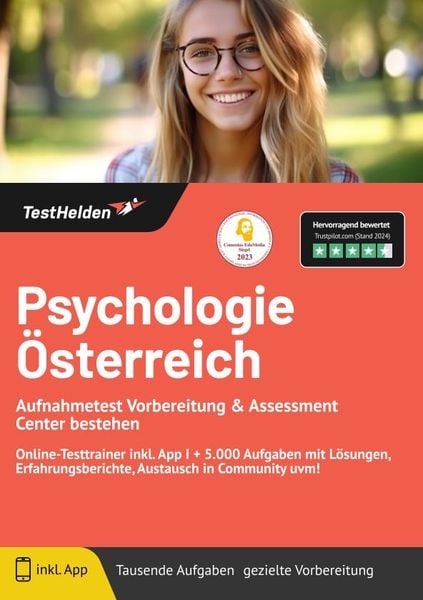 Produktbild: Psychologie &Ouml;sterreich: Aufnahmetest Vorbereitung & Assessment Center bestehen | Online-Testtrainer inkl. App I + 5.000 Aufgaben mit L&ouml;sungen, Erfahru
