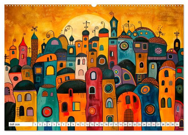 Produktbild: Stadt - Eine farbenfrohe Skyline (hochwertiger Premium Wandkalender 2026 DIN A2 quer), Kunstdruck in Hochglanz