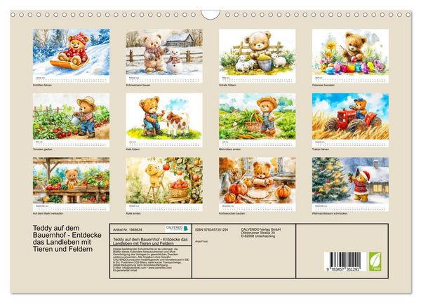 Produktbild: Teddy auf dem Bauernhof - Entdecke das Landleben mit Tieren und Feldern (Wandkalender 2026 DIN A3 quer), CALVENDO Monatskalender