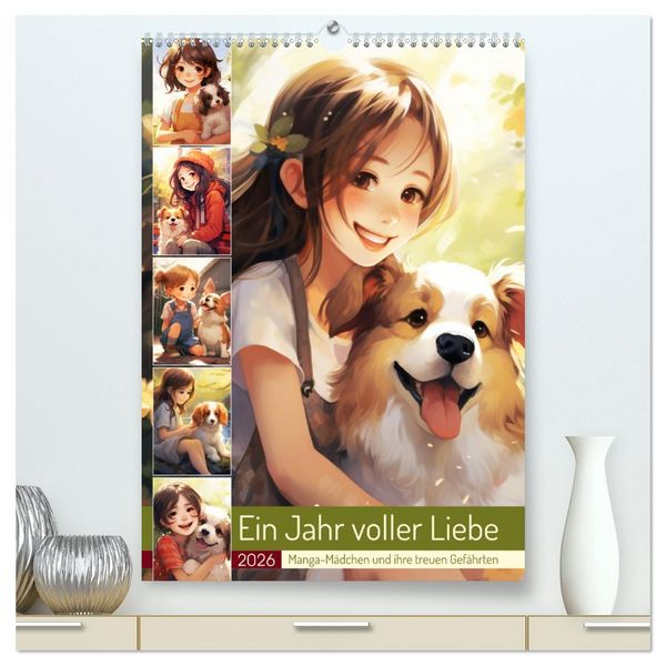 Ein Jahr voller Liebe. Manga-Mädchen und ihre treuen Gefährten (hochwertiger Premium Wandkalender 2026 DIN A2 hoch), Kunstdruck in Hochglanz