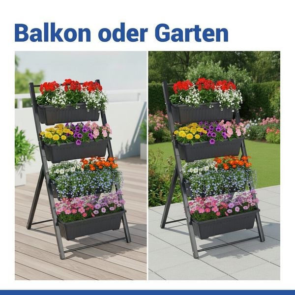 Produktbild: Vertikales Hochbeet, 4 Etagen, f&uuml;r Balkon, Terrasse oder Wintergarten