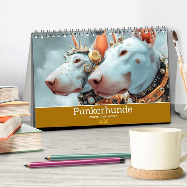 Produktbild: Punkerhunde - Witzige Illustrationen (Tischkalender 2026 DIN A5 quer), CALVENDO Monatskalender