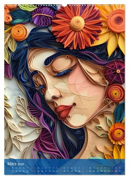 Produktbild: Quilling-Kunst - Elegante Frauenportr&auml;ts aus Papierstreifen (hochwertiger Premium Wandkalender 2026 DIN A2 hoch), Kunstdruck in Hochglanz