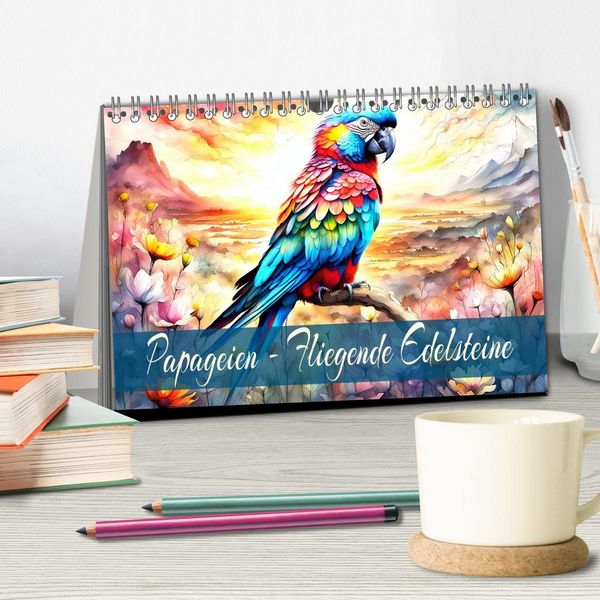 Produktbild: Papageien - Fliegende Edelsteine (Tischkalender 2026 DIN A5 quer), CALVENDO Monatskalender