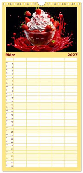 Produktbild: Familienplaner 2027 - Erdbeerzauber - Erdbeer-Schlemmereien mit Eis und Kuchen en masse! mit 5 Spalten (Wandkalender, 21 x 45 cm) CALVENDO