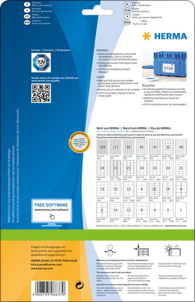 Produktbild: HERMA Etiketten permanent wei&szlig; 210x297mm 10 Blatt 10 St&uuml;ck