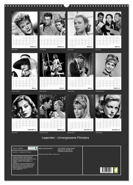 Produktbild: Legenden - Unvergessene Filmstars (Wandkalender 2026 DIN A2 hoch), CALVENDO Monatskalender