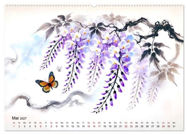 Produktbild: Bl&uuml;tentanz und Fl&uuml;gelschlag - Im Stile chinesischer Tuschmalerei (hochwertiger Premium Wandkalender 2027 DIN A2 quer), Kunstdruck in Hochglanz