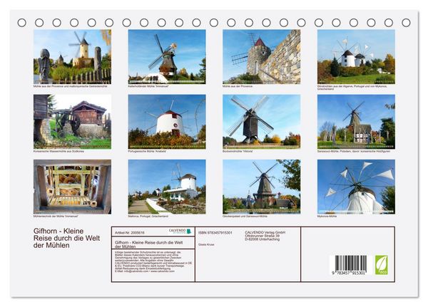 Produktbild: Gifhorn - Kleine Reise durch die Welt der M&uuml;hlen (Tischkalender 2026 DIN A5 quer), CALVENDO Monatskalender
