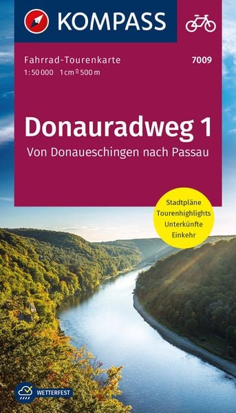 Produktbild: KOMPASS Fahrrad-Tourenkarte Donauradweg 1, von Donaueschingen nach Passau 1:50.000
