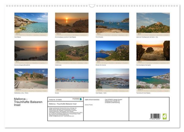 Produktbild: Mallorca - Traumhafte Balearen Insel (Wandkalender 2026 DIN A2 quer), CALVENDO Monatskalender