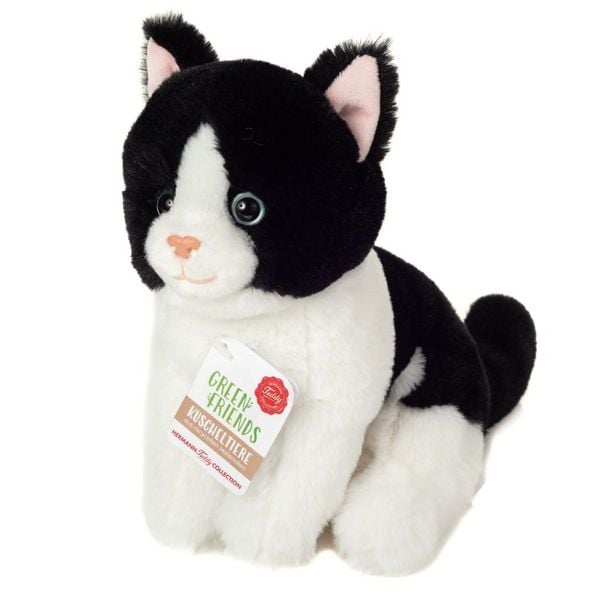 Teddy Hermann 91843 - Katze sitzend schwarz-weiß, Plüsch, 20 cm, Green Friends