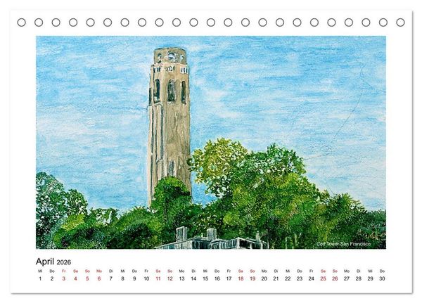 Produktbild: San Francisco in stillen Aquarellen (Tischkalender 2026 DIN A5 quer), CALVENDO Monatskalender
