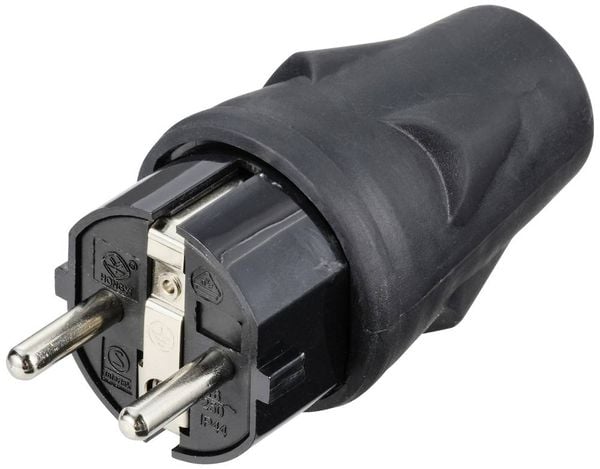 Produktbild: Sygonix SY-5806884 Schutzkontaktstecker Gummi 250 V/AC Schwarz IP44
