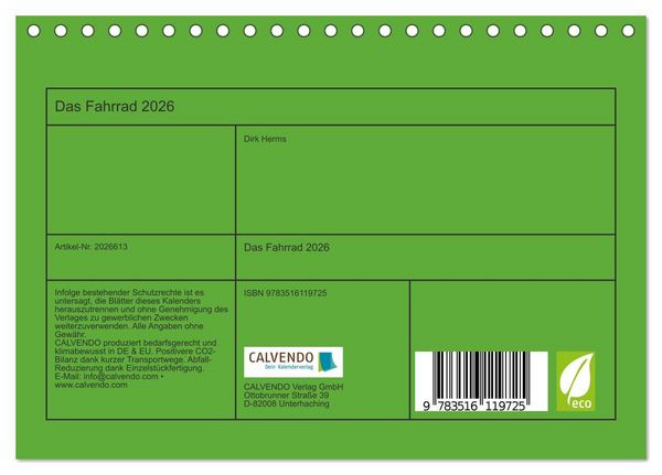 Produktbild: Das Fahrrad 2026 (Tischkalender 2026 DIN A5 quer), CALVENDO Monatskalender