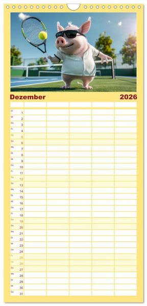Produktbild: Familienplaner 2026 - Der tierisch lustige Tennis-Kalender mit 5 Spalten (Wandkalender, 21 x 45 cm) CALVENDO