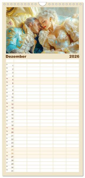 Produktbild: Familienplaner 2026 - Zarte anmutige Romanzen mit 5 Spalten (Wandkalender, 21 x 45 cm) CALVENDO