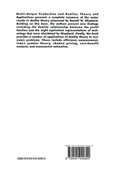 Produktbild: Multi-Output Production and Duality: Theory and Applications
