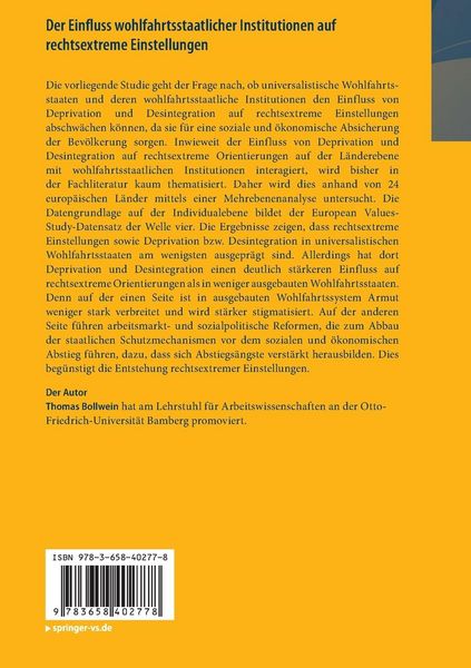 Produktbild: Der Einfluss wohlfahrtsstaatlicher Institutionen auf rechtsextreme Einstellungen