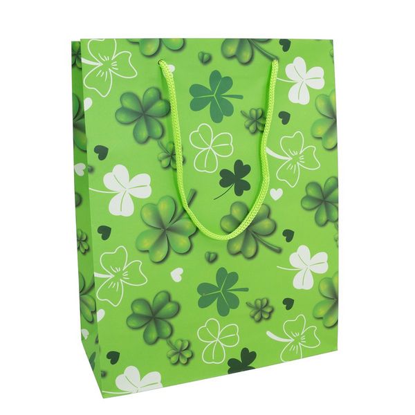 Produktbild: Idena Geschenktasche Gl&uuml;cksklee gr&uuml;n 18x23x8cm 128 g/m&sup2;