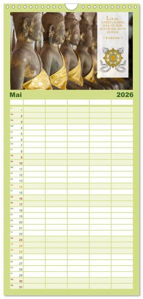 Produktbild: Familienplaner 2026 - BUDDHA im GL&Uuml;CK &ndash; Weisheiten aus Asien mit 5 Spalten (Wandkalender, 21 x 45 cm) CALVENDO