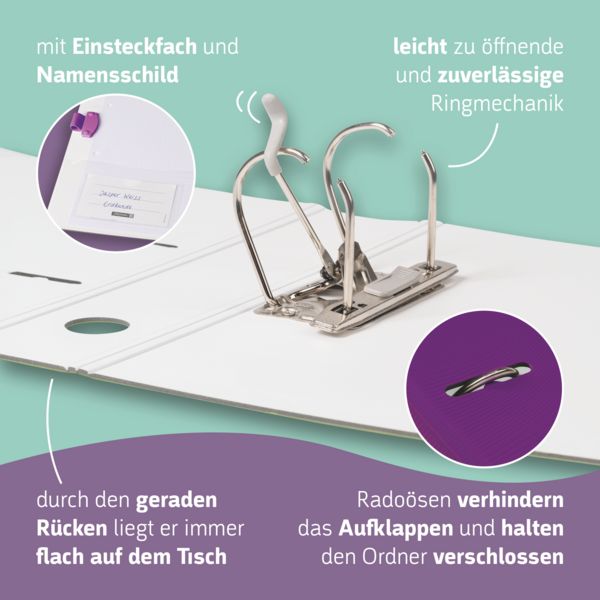 Produktbild: Brunnen Ordner &bdquo;WAVE&ldquo; Colour Code &brvbar; A4, 50 mm, Hebelmechanik mit gummiertem Griff, purple