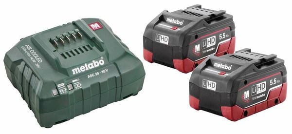 Metabo 685122000 Basic-Set 2 x LiHD 5.5 Ah Werkzeug-Akku und Ladegerät 18 V 5.5 Ah LiHD