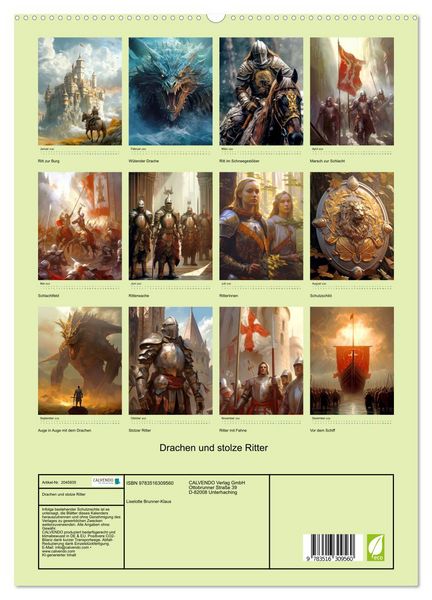 Produktbild: Drachen und stolze Ritter (hochwertiger Premium Wandkalender 2026 DIN A2 hoch), Kunstdruck in Hochglanz