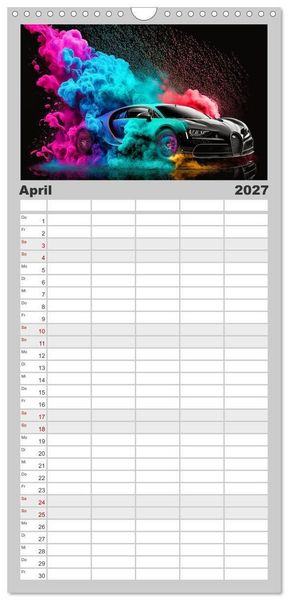 Produktbild: Familienplaner 2027 - Supercars im Farbenrausch mit 5 Spalten (Wandkalender, 21 x 45 cm) CALVENDO