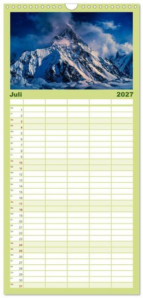 Produktbild: Familienplaner 2027 - Berge des Karakorum mit 5 Spalten (Wandkalender, 21 x 45 cm) CALVENDO