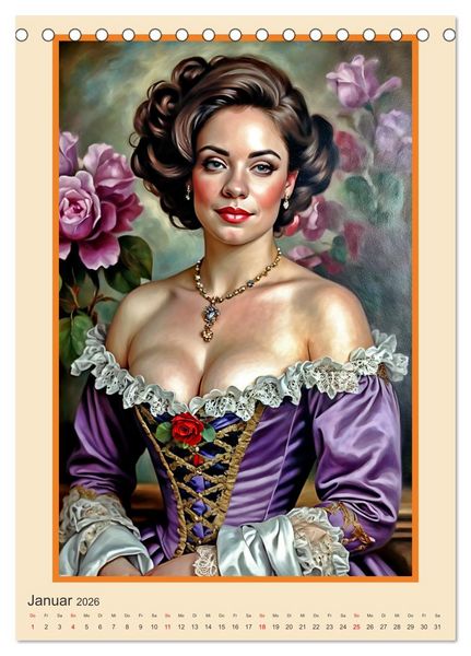 Produktbild: Portr&auml;tgalerie, Frauen in Barockkost&uuml;men (Tischkalender 2026 DIN A5 hoch), CALVENDO Monatskalender