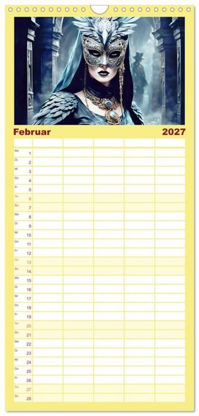Produktbild: Familienplaner 2027 - Maskerade Deluxe mit 5 Spalten (Wandkalender, 21 x 45 cm) CALVENDO