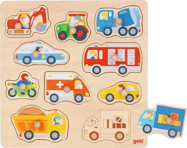 Produktbild: Goki 57391 - Hintergrundbildpuzzle Fahrzeuge, 10-teilig, Holz, 27x27cm
