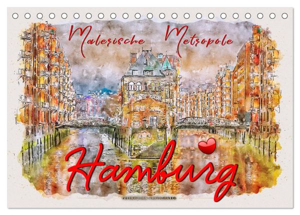 Hamburg - malerische Metropole (Tischkalender 2024 DIN A5 quer), CALVENDO Monatskalender