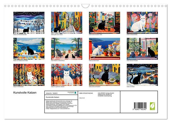 Produktbild: Kunstvolle Katzen (Wandkalender 2026 DIN A3 quer), CALVENDO Monatskalender